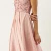 Pink Foil Printed Asymmetric Dress Festive Wear