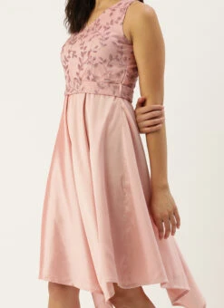 Pink Foil Printed Asymmetric Dress Festive Wear