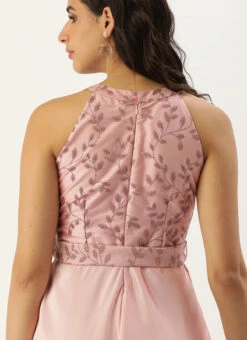 Pink Foil Printed Asymmetric Dress Festive Wear -C Bazaar Shop Pink Foil Printed Asymmetric Dress DRBS02209720 rrc2