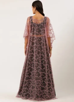 Pink Foil Printed Cape Style Lehenga N Potli Bag Wedding Wear -C Bazaar Shop Pink Foil Printed Cape Style Lehenga N Potli Bag GHBS02208420 b