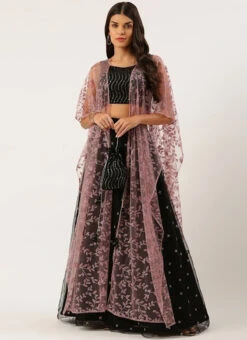 Pink Foil Printed Cape Style Lehenga N Potli Bag Wedding Wear -C Bazaar Shop Pink Foil Printed Cape Style Lehenga N Potli Bag GHBS02208420 u