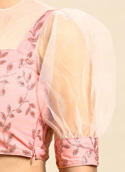 Pink Foil Printed Net Blouse Festive Wear -C Bazaar Shop Pink Foil Printed Net Blouse BLBS02305182 rrc3