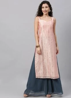 Pink Foil Printed Strap Neck Style Kurti Festive Wear -C Bazaar Shop Pink Foil Printed Strap neck Style Kurti KRBS02307676 u