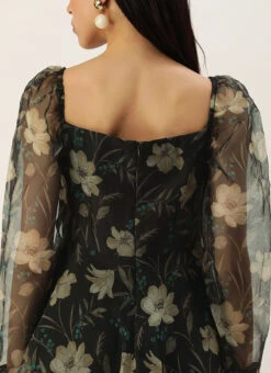 Pink Foil Printed Organza Maxi Dress Festive Wear -C Bazaar Shop Pink Foil Printed organza Maxi Dress DRBS02208513 rrc2