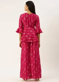 Bottom From Pink Foli Print Art Silk Co Ords Set After Six Wear -C Bazaar Shop Pink Foli Print Art Silk Co Ords Set IWBS02302453 b