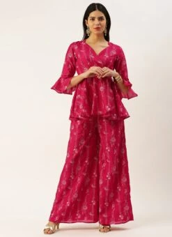 Bottom From Pink Foli Print Art Silk Co Ords Set After Six Wear -C Bazaar Shop Pink Foli Print Art Silk Co Ords Set IWBS02302453 u