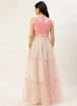 Pink Georgette Embroidered Dress Festive Wear -C Bazaar Shop Pink Georgette Embroidered Dress DRBS02211137 b