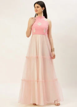 Pink Georgette Embroidered Dress Festive Wear -C Bazaar Shop Pink Georgette Embroidered Dress DRBS02211137 u