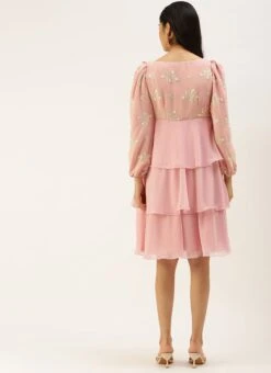 Pink Georgette Embroidered Layered Dress Party Wear -C Bazaar Shop Pink Georgette Embroidered Layered Dress DRBS02207310 b