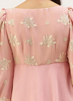 Pink Georgette Embroidered Layered Dress Party Wear -C Bazaar Shop Pink Georgette Embroidered Layered Dress DRBS02207310 rrc2