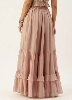 Pink Georgette Tiered Skirt Party Wear -C Bazaar Shop Pink Georgette Tiered Skirt WBBS02307544 b