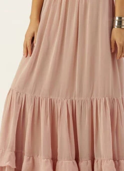 Pink Georgette Tiered Skirt Party Wear