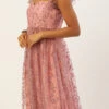 Pink Glitter Foil Tiered Gathers Dress Wedding Wear Party Wear