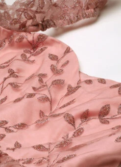 Pink Glitter Foil Tiered Gathers Dress Wedding Wear Party Wear -C Bazaar Shop Pink Glitter Foil Tiered Gathers Dress DRBS02209690 rrc1