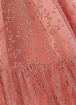 Pink Glitter Foil Tiered Gathers Dress Wedding Wear Party Wear -C Bazaar Shop Pink Glitter Foil Tiered Gathers Dress DRBS02209690 rrc4