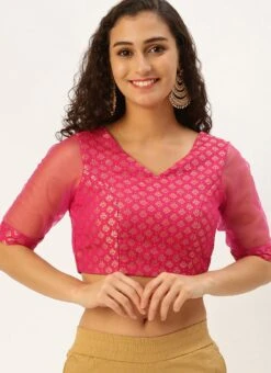 Pink Jacquard Art Silk Keyhole Style Blouse Festive Wear -C Bazaar Shop Pink Jacquard Art Silk Keyhole Style Blouse BLBS02305205 u
