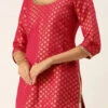 Pink Jacquard Round Neck Kurti Festive Wear