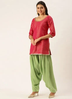 Pink Jacquard Round Neck Kurti Festive Wear -C Bazaar Shop Pink Jacquard Round Neck Kurti KRBS02307674 u
