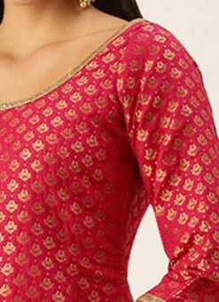 Pink Jacquard Round Neck Kurti Festive Wear -C Bazaar Shop Pink Jacquard Round Neck Kurti KRBS02307674 rrc3