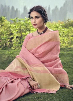 Pink Linen Handloom Saree Festive Wear 7 Pink Linen Handloom Saree Festive Wear -C Bazaar Shop Pink Linen Handloom Saree SASGF7503 b