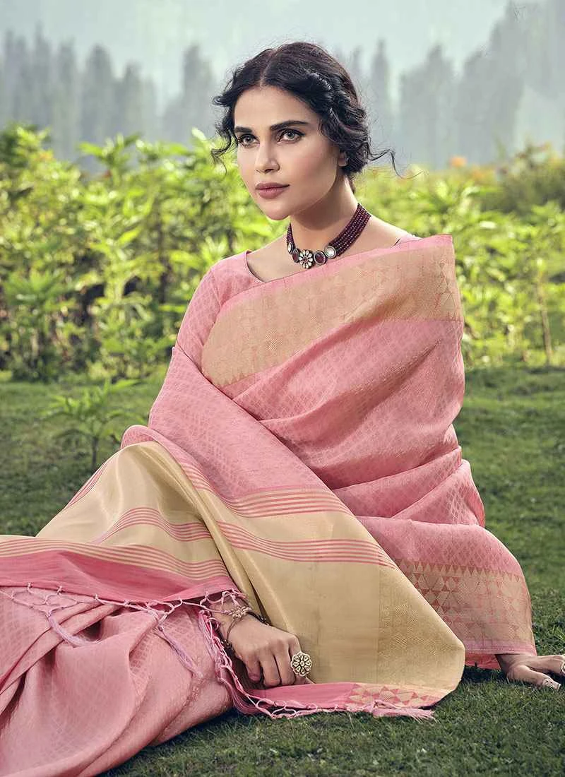 Pink Linen Handloom Saree Festive Wear 4 Pink Linen Handloom Saree Festive Wear - Image 4