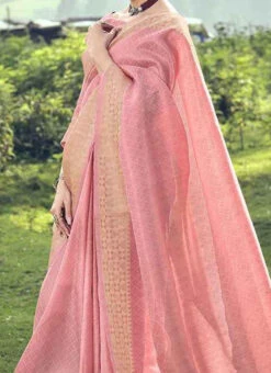Pink Linen Handloom Saree Festive Wear