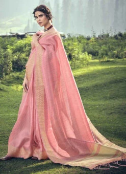 Pink Linen Handloom Saree Festive Wear 6 Pink Linen Handloom Saree Festive Wear -C Bazaar Shop Pink Linen Handloom Saree SASGF7503 u