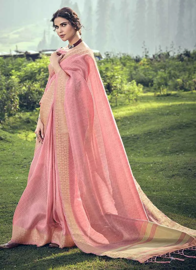 Pink Linen Handloom Saree Festive Wear 3 Pink Linen Handloom Saree Festive Wear - Image 3