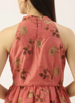 Pink Modal Chanderi Gathered Dress After Six Wear -C Bazaar Shop Pink Modal Chanderi Gathered Dress DRBS02104282 rrc2