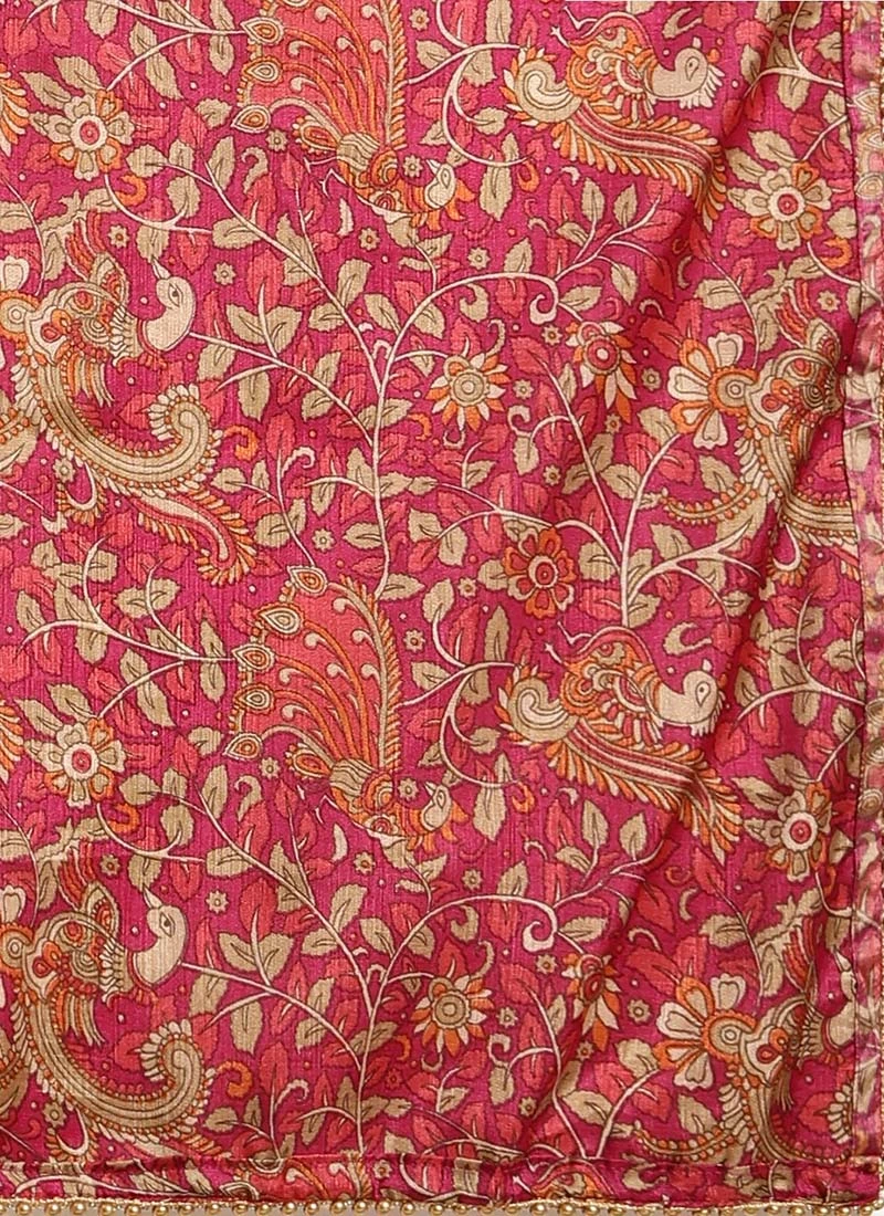 Pink N Beige Printed Boat Neck Saree Festive Wear 6 Pink N Beige Printed Boat Neck Saree Festive Wear - Image 6