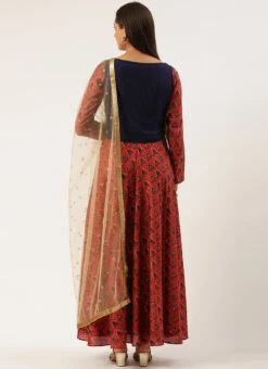 Pink N Blue Printed Jacket Anarkali Suit Festive Wear 11 Pink N Blue Printed Jacket Anarkali Suit Festive Wear -C Bazaar Shop Pink N Blue Printed Jacket Anarkali Suit SLBS02207354 b
