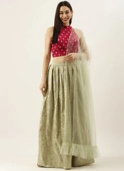 Pink N Green Box Pleat Lehenga Set Party Wear -C Bazaar Shop Pink N Green Box Pleat Lehenga Set GHBS02105347 u