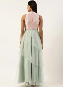 Pink N Green Embroidered Asymmetric Gown Festive Wear -C Bazaar Shop Pink N Green Embroidered Asymmetric Gown IWBS02211160 b