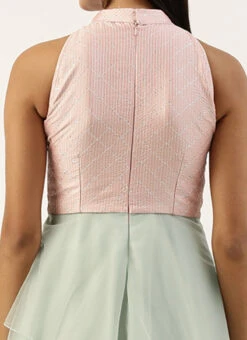 Pink N Green Embroidered Asymmetric Gown Festive Wear -C Bazaar Shop Pink N Green Embroidered Asymmetric Gown IWBS02211160 rrc2