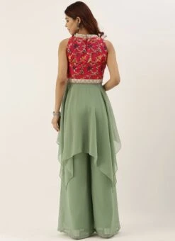 Pink N Green Handkerchief Style Kurti Festive Wear -C Bazaar Shop Pink N Green Handkerchief Style Kurti KRBS02307696 b