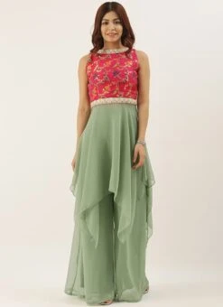 Pink N Green Handkerchief Style Kurti Festive Wear -C Bazaar Shop Pink N Green Handkerchief Style Kurti KRBS02307696 u