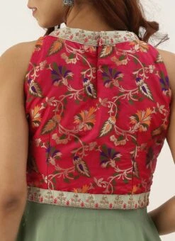 Pink N Green Handkerchief Style Kurti Festive Wear -C Bazaar Shop Pink N Green Handkerchief Style Kurti KRBS02307696 rrc2