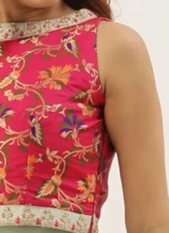 Pink N Green Handkerchief Style Kurti Festive Wear -C Bazaar Shop Pink N Green Handkerchief Style Kurti KRBS02307696 rrc3