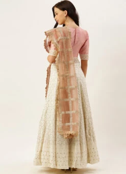 Pink N Off White Embroidered Kali Lehenga Wedding Wear -C Bazaar Shop Pink N Off White Embroidered Kali Lehenga GHBS02008812 b