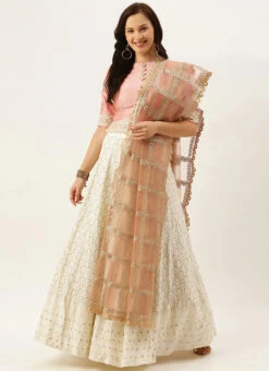 Pink N Off White Embroidered Kali Lehenga Wedding Wear -C Bazaar Shop Pink N Off White Embroidered Kali Lehenga GHBS02008812 u