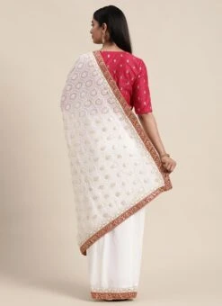 Pink N White Low V Neck Saree Festive Wear -C Bazaar Shop Pink N White Low V Neck Saree SABS01912125 b