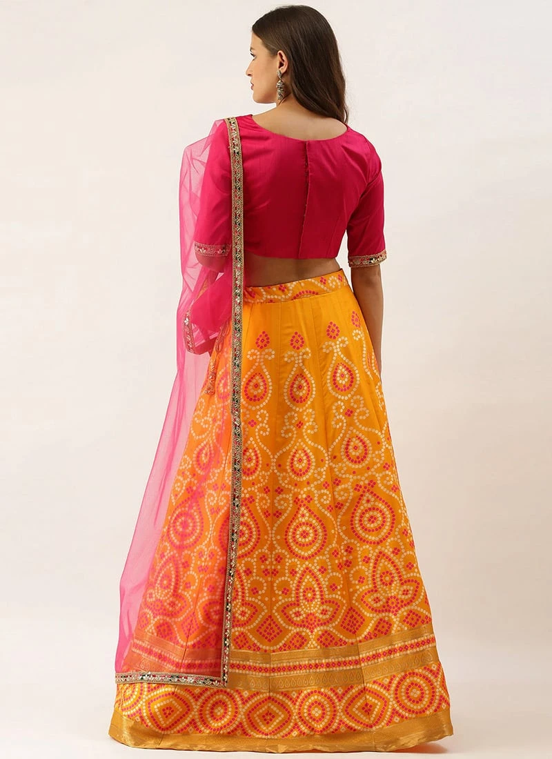 Pink N Yellow Art Silk Kali Lehenga Set Festive Wear 4 Pink N Yellow Art Silk Kali Lehenga Set Festive Wear - Image 4
