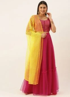 Pink N Yellow Lehenga Set With Embroidered Dupatta Festive Wear -C Bazaar Shop Pink N Yellow Lehenga Set With Embroidered Dupatta GHBS02201225 u