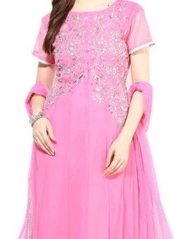 Light Pink Net Anarkali Suit Party Wear