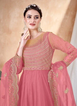 Pink Net Embroidered Anarkali Suit Party Wear -C Bazaar Shop Pink Net Embroidered Anarkali Suit SLSDC10231 b
