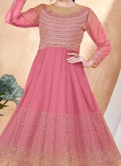 Pink Net Embroidered Anarkali Suit Party Wear