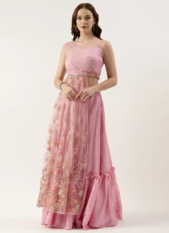 Skirt From Pink Net Embroidered Skirt Set After Six Wear -C Bazaar Shop Pink Net Embroidered Skirt Set IWBS02212474 u