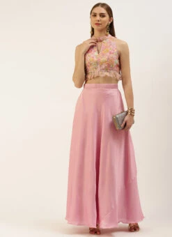 Skirt From Pink Net Thread Embroidered Skirt Set After Six Wear -C Bazaar Shop Pink Net Thread Embroidered Skirt Set IWBS02212473 u