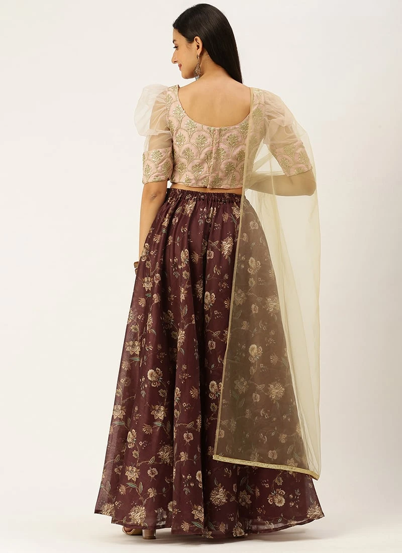Pink Organza N Maroon Chanderi Lehenga Festive Wear 4 Pink Organza N Maroon Chanderi Lehenga Festive Wear - Image 4