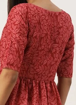 Pink Printed Cotton Gathered Calf Length Dress After Six Wear -C Bazaar Shop Pink Printed Cotton Gathered Calf Length Dress DRBS02106521 rrc2